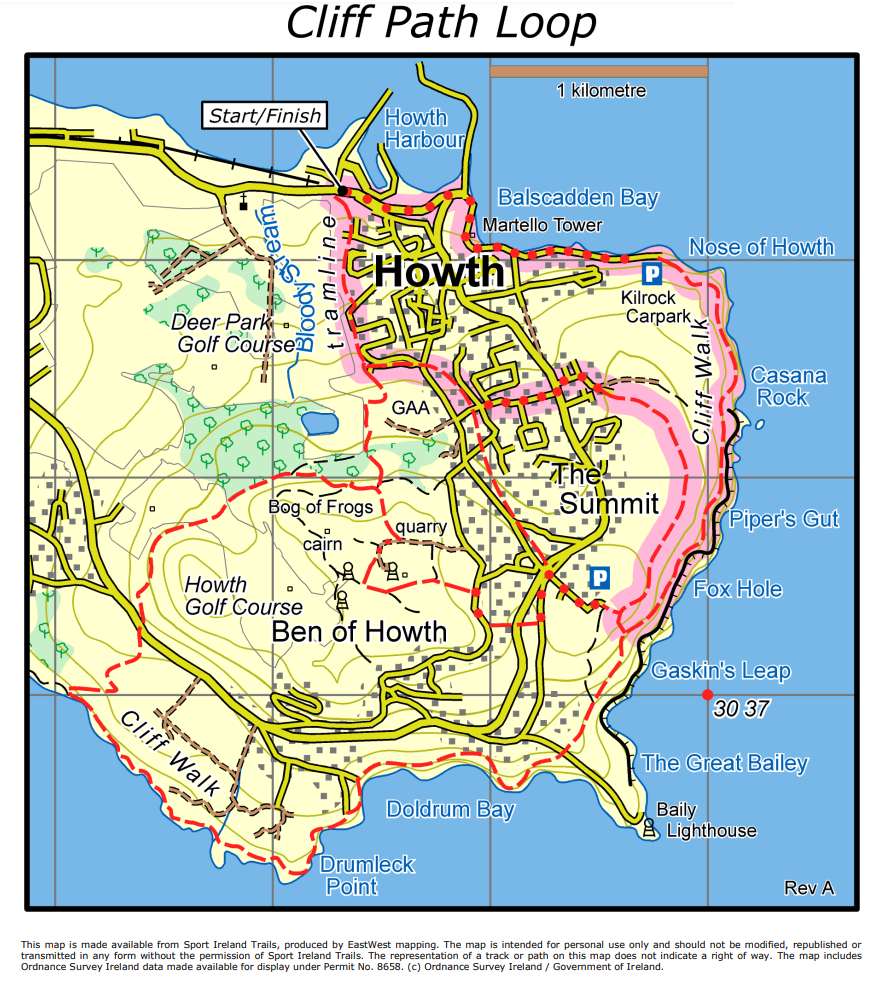 Howth Cliff Walks Map